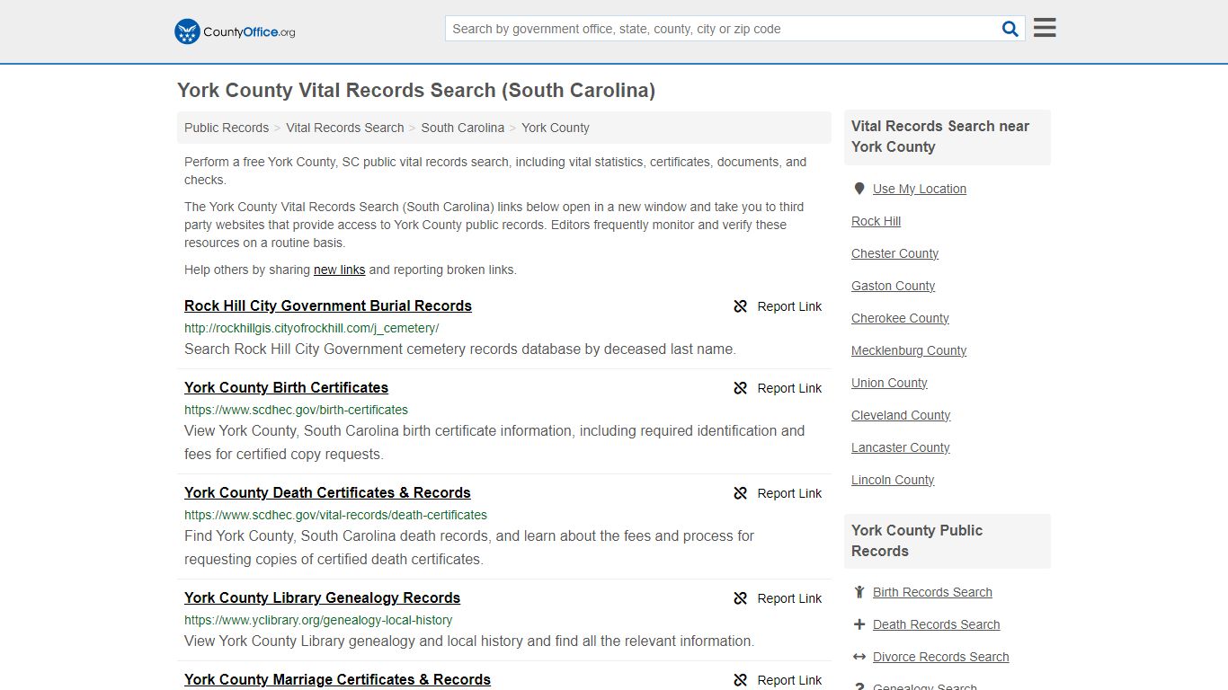 Vital Records Search - York County, SC (Birth, Death, Marriage ...