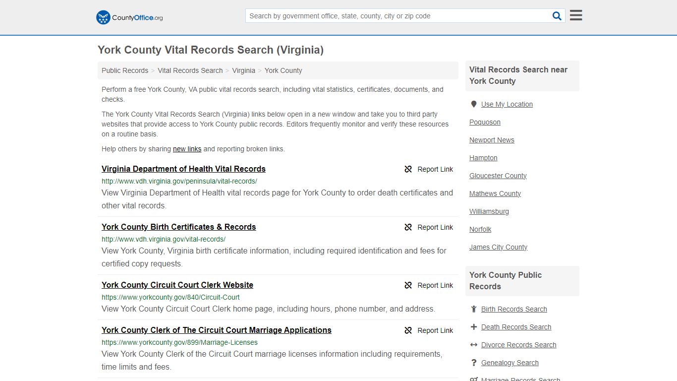 Vital Records Search - York County, VA (Birth, Death, Marriage ...